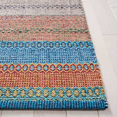 SAFAVIEH Montauk Collection Runner Rug - 2'3" x 9', Blue & Grey, Handmade Flat Weave Boho Stripe Cotton, Ideal for High Traffic Areas in Living Room, Bedroom (MTK851F) - color: Blue/Grey, size: 2'3" x 9' (Runner)