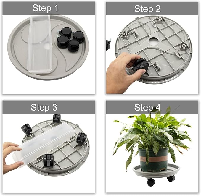 10 Inch Plant Caddy with Wheels & Water Container, 10.4" Round Plant Tray with Water Drawer, Rolling Planter Stand, for Indoor Outdoor, Bearing 110 Lbs, 2 Pack