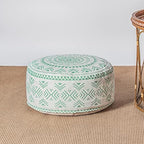 MOCOFO Unstuffed Round Pouf Covers Boho Colorful Geometric Ottoman Pouf Cover with Handle Design,Decoration Footstool for Living Room,Bedroom,Patio (Light Green,18x18x8)