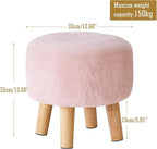 YMYNY Round Pouf Ottoman Small Foot Stool Faux Fur Foot Rest for Couch Modern Boho Footstools with Wood Legs for for Living Room Bedroom Office 12.6" D×12.6" W×12.6" H Pink UHBD035P