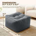 Square Pouf Ottoman, Boho Stuffed Square Poufs Ottomans Foot Rest with Memory Foam Filled 21.6 x 15.7 inches Modern Corduroy Ottoman Foot Rest Stool for Living Room, Gray