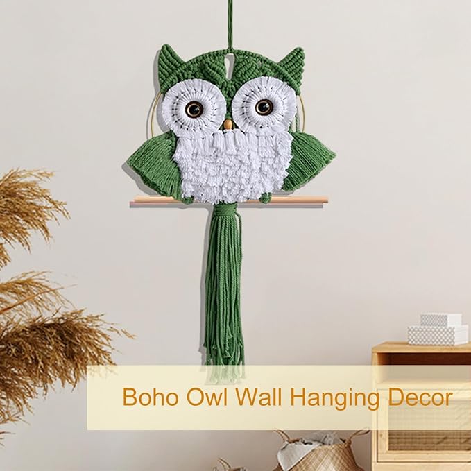 ACEDSGN Macrame Owl Wall Hanging Boho Hippy Decor, Handmade Tapestry Fiber Art Wall Decor for Nursery Bedroom Living Room, Sustainable Gift for Owl Lovers & Nature Fans