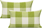 VAKADO 12x20 Inch Outdoor Green White Buffalo Plaids Decorative Lumbar Throw Pillow Cases Farmhouse Retro Checked Rectangle Cushion Covers Home Decor for Couch Sofa Set of 2