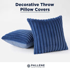 Pallene Faux Fur Plush Throw Pillow Covers 18x18 Set of 2, Luxury Soft Fluffy Striped Decorative Pillow Covers for Sofa, Couch, Living Room, Navy Blue