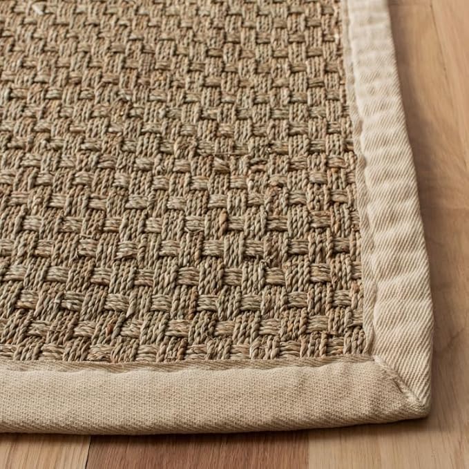 SAFAVIEH Natural Fiber Collection Runner Rug - 2'6" x 6', Natural & Ivory, Seagrass, Basketweave Pattern with Border (NF114J)