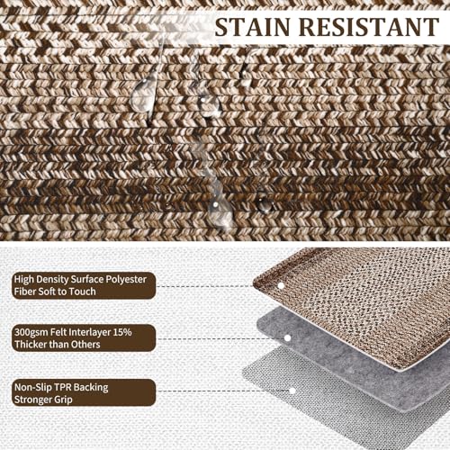 RUGSREAL Runner Rug 2x8 Machine Washable Hallway Runner Rug Entryway Long Runner Carpet Braided Printed Throw Mat Non Slip Kitchen Mat Living Room Rustic Carpet for Bedroom Dining Room, Brown - color: Brown, size: 2' x 8' (Runner)