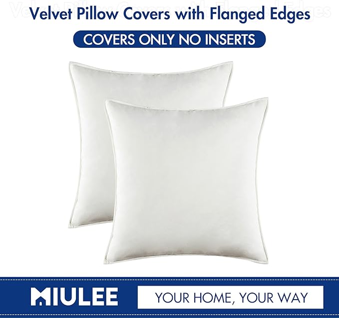 MIULEE Pure White Velvet Throw Pillow Covers 22x22 Soft Decorative Solid Square Cushion Cases Pack of 2 Modern Luxury Home Decor for Couch, Sofa, Bedroom