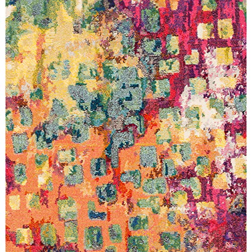 SAFAVIEH Madison Collection 5' Round Fuchsia / Gold MAD425D Boho Abstract Distressed Non-Shedding Dining Room Entryway Foyer Living Room Bedroom Area Rug - color: Fuchsia/Gold, size: 5' (Round)