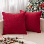 MIULEE Pack of 2 Red Couch Throw Pillow Covers 16x16 Inch Soft Chenille Pillow Covers for Sofa Living Room Solid Dyed Pillow Cases