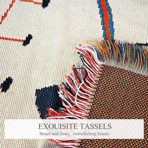 LumiSyne Double-Sided Cotton Woven Throw Blanket with Tassel Jungle Bohemian Style Tapestry Shawl Multi-Function Decorative Throws for Sofa Bed Armchair Camping Blanket Tablecloth Carpet 160x130cm - color: Wild West