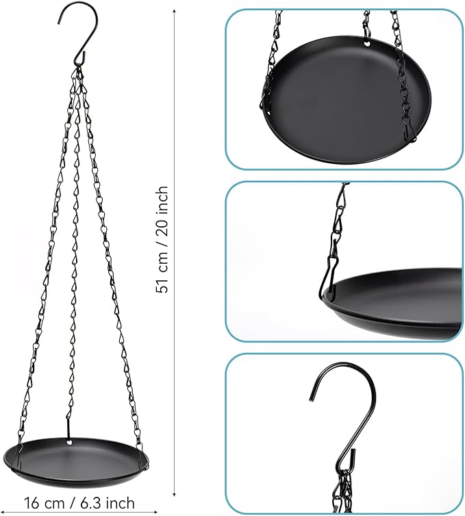 Heavy Duty Metal Hanging Planters for Indoor Plants - Black Plant Hanger with Sturdy Tray & Chains, Modern Boho Wall/Ceiling/Window Mounted Plant Basket (3/S, Three Chains Three Little Trays)