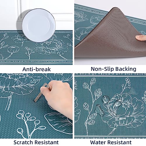 ROTTOGOON Kitchen Floor Mat Set of 2, Cushioned Anti Fatigue Kitchen Mat 17"x47"+17"x29", Non-Slip Waterproof Kitchen Rug, Premium PVC Comfort Kitchen Mats and Rugs for Kitchen, Office, Home, Laundry - color: Teal, size: 17"x47"+17"x29"