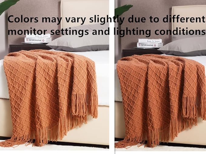 CREVENT Home Farmhouse Decor Rustic Couch Sofa Chair Bed Throw Blanket, Soft Warm Light Weight for Travelling in Spring Summer (50''X60'' Burnt Orange)