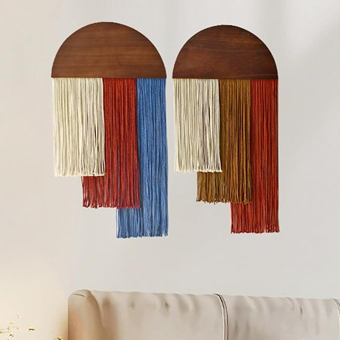 HISBO 2 Pcs Boho Macrame Wall Hanging, Tie-Dye Tapestry, Three-color woven tapestry, Modern Chic Wall Decor, for Apartment Dorm Living Room Bedroom Nursery Backdrop 17.7" W X 29.5" L, Blue and Red