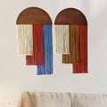 HISBO 2 Pcs Boho Macrame Wall Hanging, Tie-Dye Tapestry, Three-color woven tapestry, Modern Chic Wall Decor, for Apartment Dorm Living Room Bedroom Nursery Backdrop 17.7" W X 29.5" L, Blue and Red