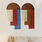 HISBO 2 Pcs Boho Macrame Wall Hanging, Tie-Dye Tapestry, Three-color woven tapestry, Modern Chic Wall Decor, for Apartment Dorm Living Room Bedroom Nursery Backdrop 17.7" W X 29.5" L, Blue and Red