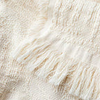GLORY SEASON 100% Cotton Throw Blanket in Cream Jacqard Weave Fabric with Fringe Soft All Season Cover for Bed Couch and Living Room Sofa,Chair 50x60 Inches - color: Cream