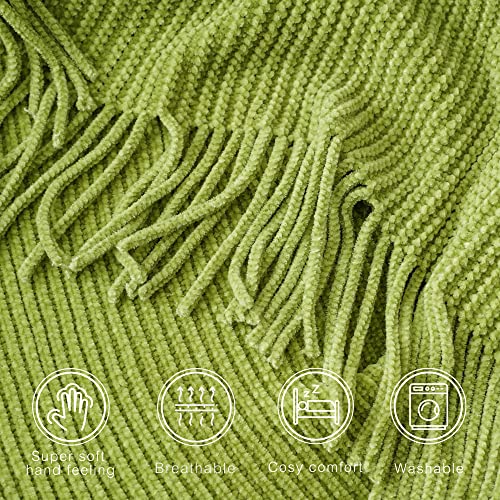 BATTILO HOME Apple Green Throw Blanket for Couch, Soft Chenille Knit Throws with Tassels for Home Decor, Spring Green Throws for Couch Cover, 50"x60" - color: Apple Green, size: 50 x 60 in.