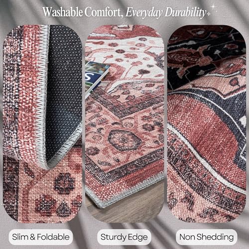 Fame Rugs Turkish Rug. Washable Vintage Oriental Antique Inspired Traditional Doormat Small Modern Area Rugs Luxury Entryway Entry Bedroom Bathroom Kitchen (404RR, 2' x 3') - color: 404rr, size: 2' x 3' (Rectangular)