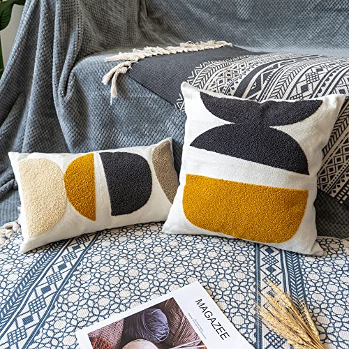 Boho Lumbar Decorative Pillow Cover, Abstract Geo Throw Pillowcase for Retro Mid Century Accent Decor, Modern Rectangle Textured Home Bed Couch Sofa Cushion Sham 12x20, 1PCS(Black Mustard) - size: 20" x 12" (Pack of 1)