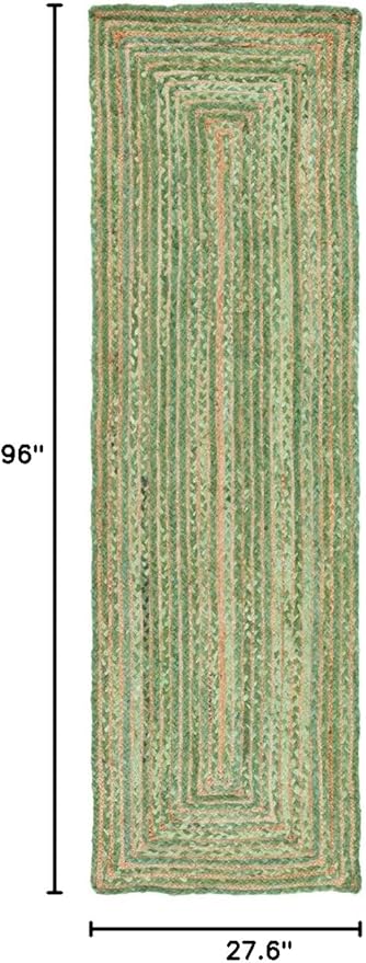 SAFAVIEH Cape Cod Collection Runner Rug - 2'3" x 8', Green & Natural Brown, Handmade Jute & Cotton, Woven Braided Design (CAP202Y)
