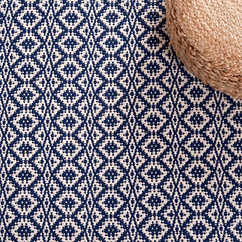 SAFAVIEH Montauk Collection Accent Rug - 2'6" x 4', Ivory & Navy, Handmade Cotton, Ideal for High Traffic Areas in Entryway, Living Room, Bedroom (MTK716H) - color: Ivory/Navy, size: 2'6" x 4' (Rectangular)