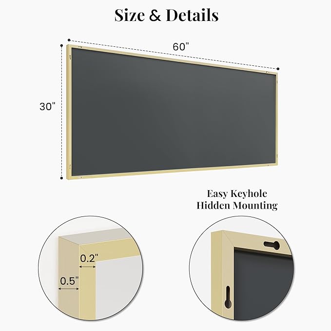 60"x30" Gold Bathroom Mirror for Double Vanity, Metal Framed Wall Mirror, Oversized Horizontal/Vertical Rectangular Mirror Over Sink, Modern Luxe Decor