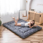 MAXYOYO Grey Triangle Printed Japanese Futon Floor Mattress, Thicken Sleeping Pad Floor Bed Roll Up Camping Guest Mattress Folding Couch Bed, Full Size