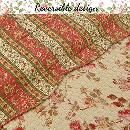 Cozy Line Home Fashions Creamy Vintage Rose Floral Printed Reversible 100% Cotton Quilted Throw Blanket 60" x 50" Machine Washable and Dryable(Vintage Floral) - color: Vintage Floral