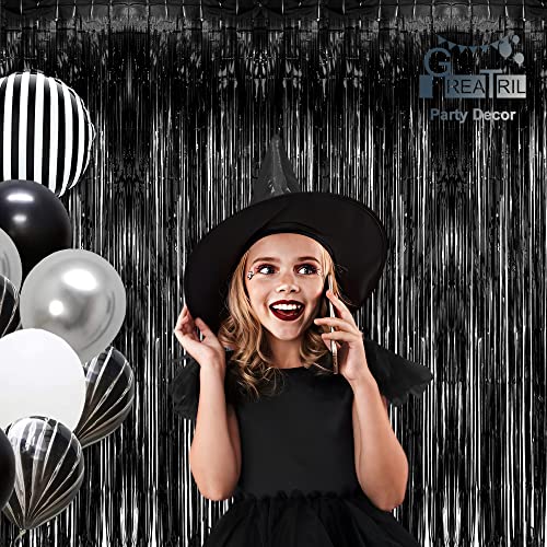 Black Tinsel Backdrop Curtain - GREATRIL Tinsel Curtain Party Backdrop Streamers for Wizard Birthdays/Stranger Theme/Doorway/Halloween Decorations Party - 2 Packs - color: Pure Black