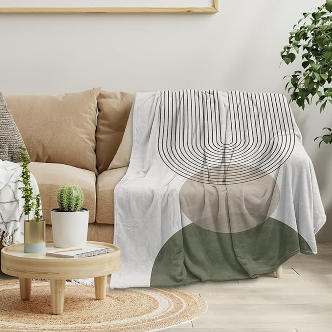 Boho Mid Century Throws Blankets Beige Yellow Modern Abstract Throw Blankets Minimalist Sun Boho Geometric Aesthetic Soft Warm Bed Bedding Women Blankets for Couch Bedroom Office 30"x40"