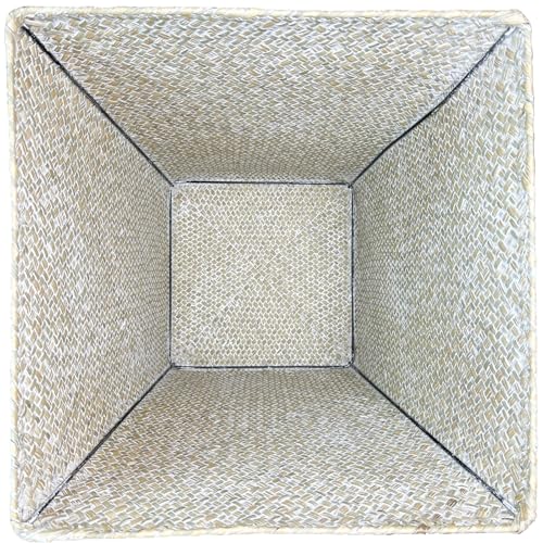 Taper Seagrass Planter - 20-Inch Tall Large Tree Planter - Handwoven Natural Square Basket for Indoor & Outdoor Plants - Stylish Decorative Flower Pot for Patio, Garden, and Home (White) - color: White