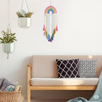 Rainbow Macrame Wall Hanging - Hand-Woven Cotton Tassel Tapestry Decor for Baby Room, Nursery, and Home Decor (Pink Rainbow)