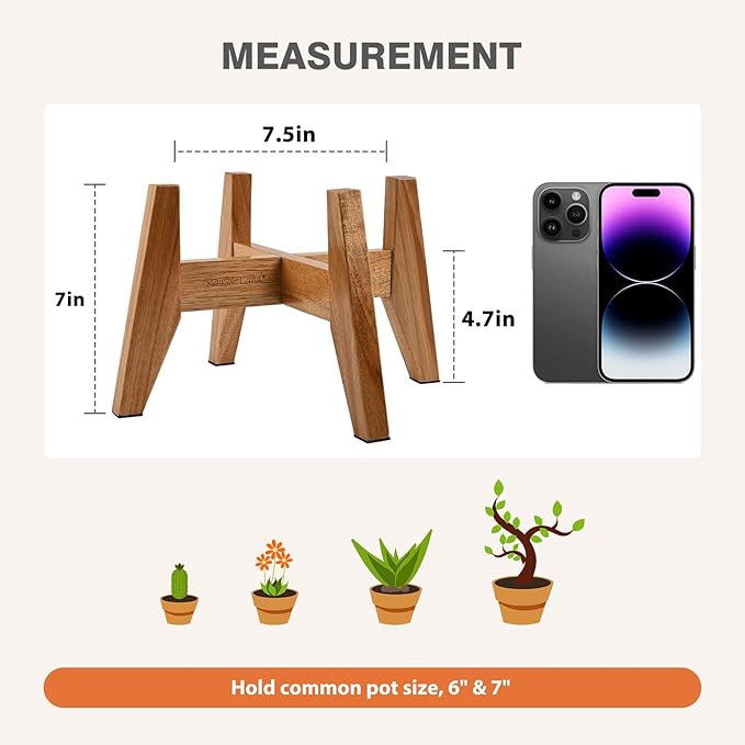 Wood Plant Stand Indoor (Set of 2) – 7 Inch Acacia Wood Plant Holder Stand for Pots, Small Mid Century Modern Planter Stand, 6 Inch Height Elevated Wooden Plant Stand (Stand Only)