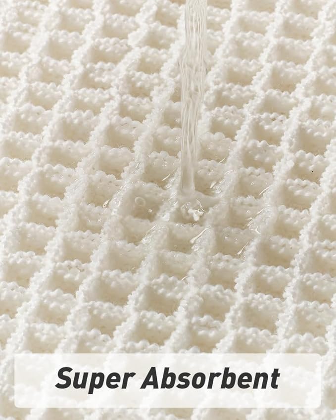 AMOAMI Upgraded Waffle Bath Mat, Super Absorbent Non Slip Bath Mats for Bathroom Floor, Machine Washable Bathroom Rugs with Tassels, Rubber Backed Bathroom Mats, Ultra Soft, 17" x 24", White