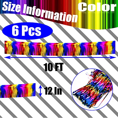 6 Pack 10 Feet Foil Fringe Garland Metallic Tinsel Streamers Banner Wall Hanging Curtain Backdrop Banner for Parade Floats, Thanksgiving, Christmas, Birthday, Halloween Party Decorations(Rainbow) - color: 6 Pack Rainbow a