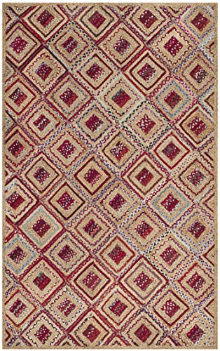 SAFAVIEH Cape Cod Collection Area Rug - 6' x 9', Natural & Red, Handmade Flat Weave Diamond Braided Jute & Denim, Ideal for High Traffic Areas in Living Room, Bedroom (CAP354B) - color: Natural/Red, size: 6' x 9' (Rectangular)
