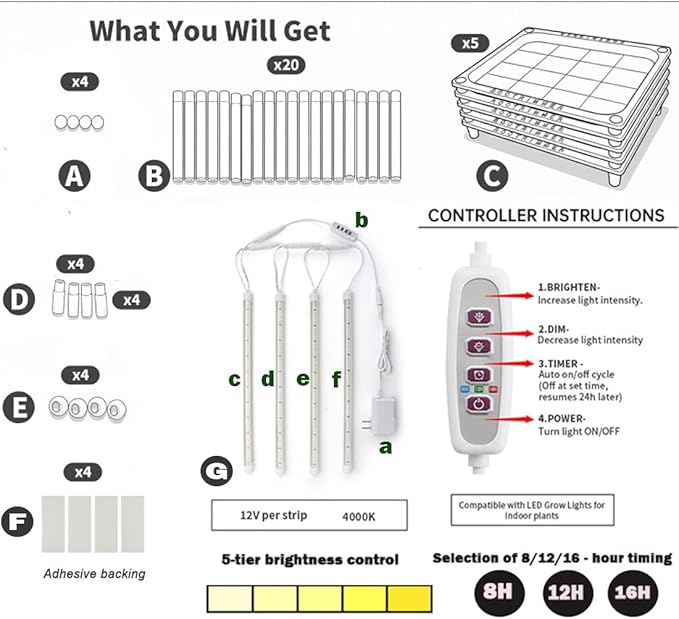 5-Tier Seed Starter Trays, Plant Stand with LED Grow Light (Auto-Timer), Bottom Watering Designed for Indoor Greenhouse Plants, Fits Small Pots & Seedling Cell Trays - White