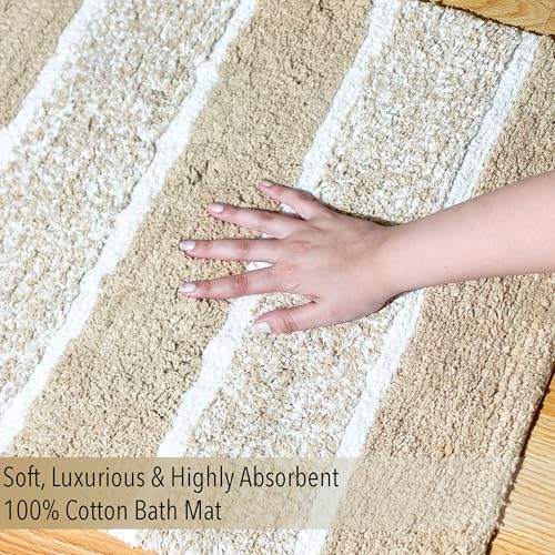 Chardin home Cordural Stripes Bath Mat, Set of 2 Bath Rugs (17x24 Inches & 21x34 Inches) | Non Slip Bathroom Rug, Machine Washable, Plush, Highly Absorbent | Beige-White - color: Beige-white