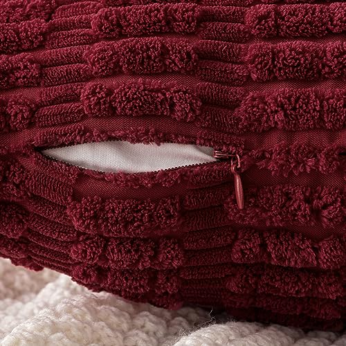 MIULEE Pack of 2 Burgundy Corduroy Decorative Pillow Covers 16x16 Inch Soft Boho Striped Throw Pillow Covers Modern Farmhouse Home Decor for Sofa Living Room Couch Bed - color: Burgundy, size: 16" x 16" (Pack of 2)