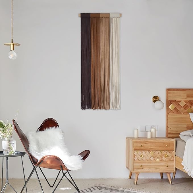 TANNCOY Boho Long Tapestry Unique Macrame Wall Decor Art Hanging Fabric Headboard Traditional Handmade Tie-Dye for Living Room, Bedroom, Home, Brown, 40" L x 15.75" W