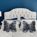 Leopard Print Throw Pillow Furry Bow Plush Pillows Cute Flower Plush Pillow Cheetah Home Decor Stuffed Bow Lumbar Pillow for Bed Couch Living Room Decor (Blue, 16in)