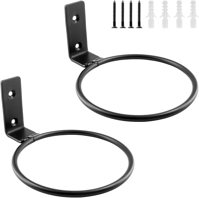 2 Pack 6 inch Flower Pot Holder Ring, Flower Pot Holder Ring Wall Mounted Set Wall Mounted Metal Planter Hanger Matte Black Hanging Plant Holder