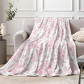 Floral Throw Blanket, Botanical Floral Blanket, Soft, Flannel, Warm, Boho Floral Bed Blanket All Season Flower Throw Blanket for Couch Bedroom Living Room, Pink 50X70 Inch
