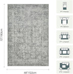 4x6 Area Rugs for Living Room Bedroom, Large Washable Rug, Grey Vintage Abstract Boho Rug, Non Slip & Low Pile Wool Carpet for Indoor Dining Room, Farmhouse, Kids Room and Office(Grey 4x6ft)
