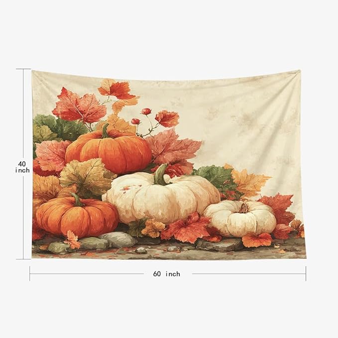 EMMTEEY Autumn Tapestry Pumpkins with Maple Ceiling Tapestry 60X40 Small Wall Art for Bedroom Living Room Fall Backdrop