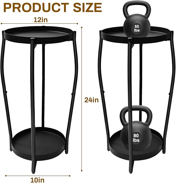 Plant Stand Indoor, 2 Tier Tall Wood Plant Stand, 4-Leg Floor Corner Plant Stands, Heavy Duty Plant Shelf Plant Rack Flower Stands For Home Decor (B - Black)