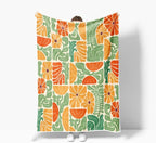 Boho Abstract Colorful Floral Throw Blanket, Vintage Retro Patchwork Orange Green Flower Botanical Geometric Aesthetic Groovy Flannel Throw Blanket for Chair Bed Sofa Couch, 50X60IN