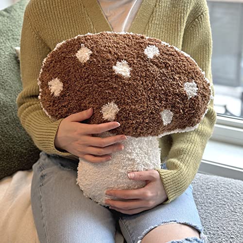 Mushroom Throw Pillow Tufted Shape Decorative Cushion 15” x 15” – Decor for Bed, Couch, Living Room (Brown) - color: Brown