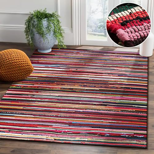 Chindi Rug 5x7, Boho Living Room Woven Braided Multicolor 5 x7 Area Rug, Bohemian Colorful Recycled Cotton Rag Rugs for Farmhouse, Bedroom, Dining Room, Classroom, Hallway - size: 5' x 7' (Rectangular)